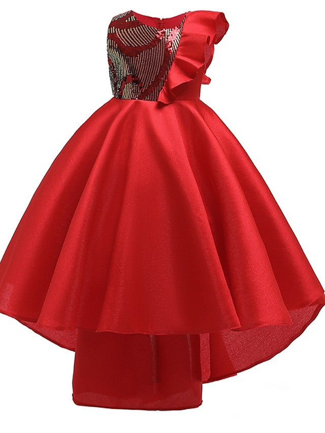 A-Line Hi-Lo Flower Girl Dress With Bow Ruffles