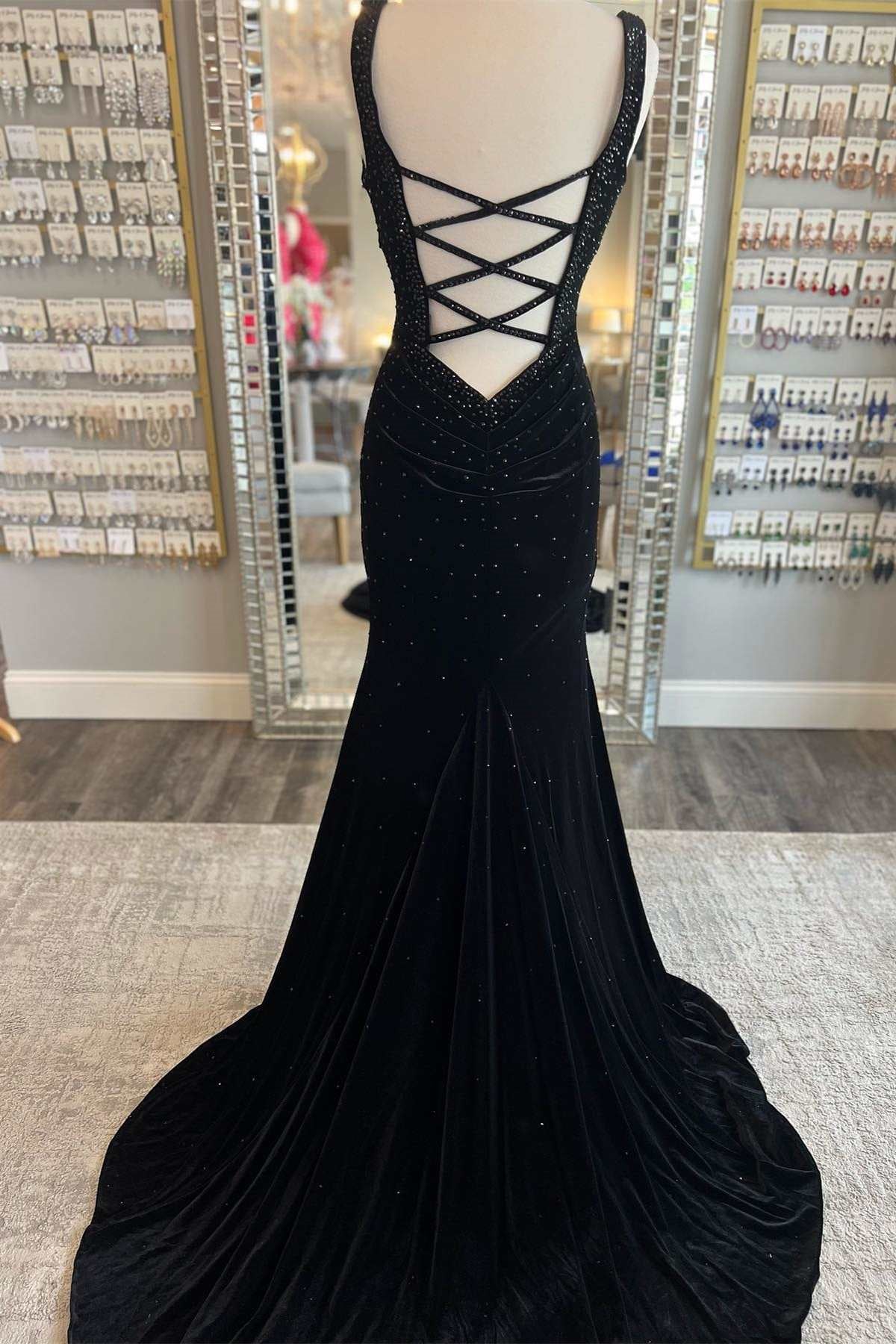 V Neck Mermaid Prom Dress with Diamond Appliques