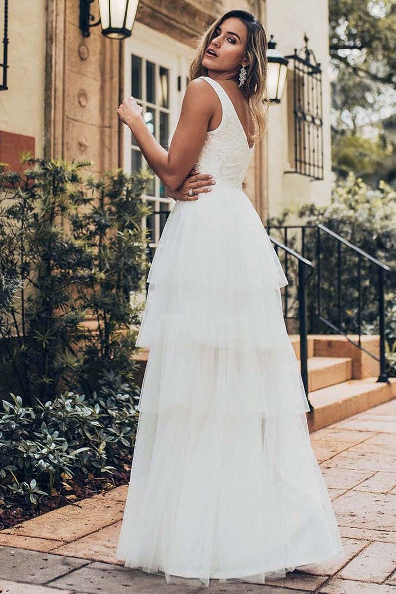 Sleeveless Long Wedding Dress with Layers