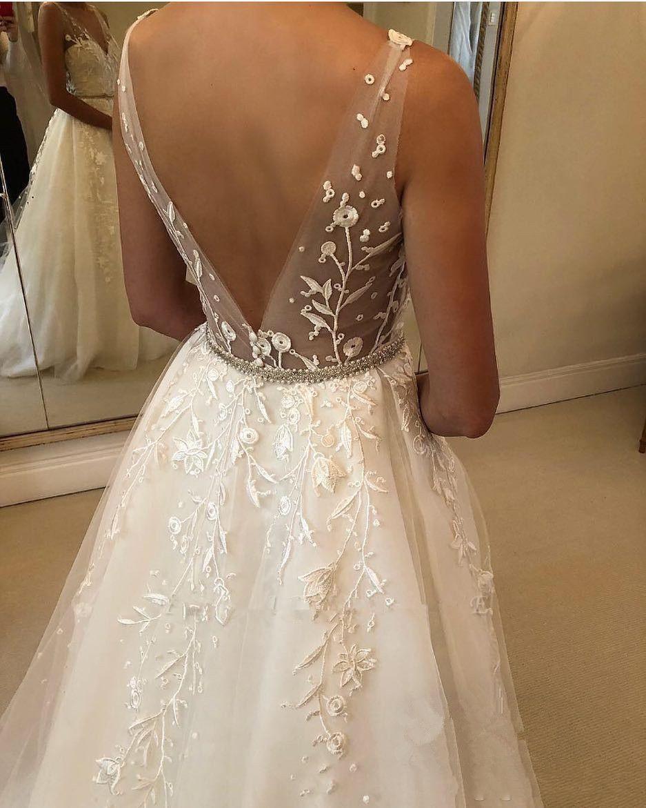 Elegant Long A-line Wedding Dress with Sweetheart Tulle Open Back