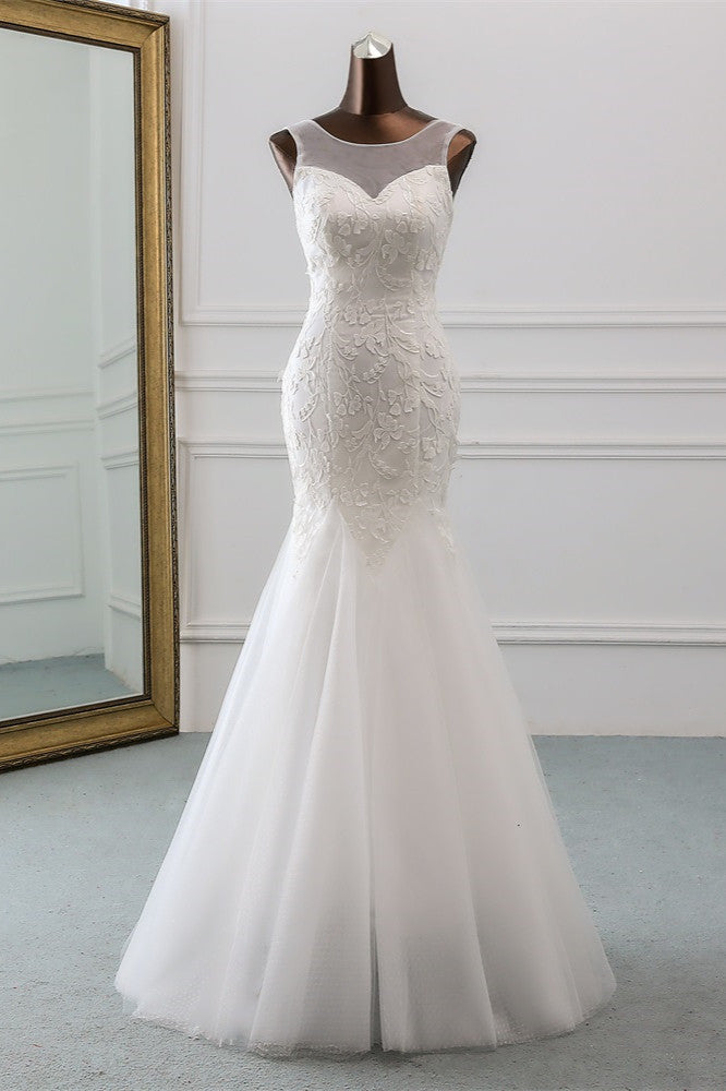 Long Mermaid Wedding Dress with Lace and Tulle - Popular Jewel