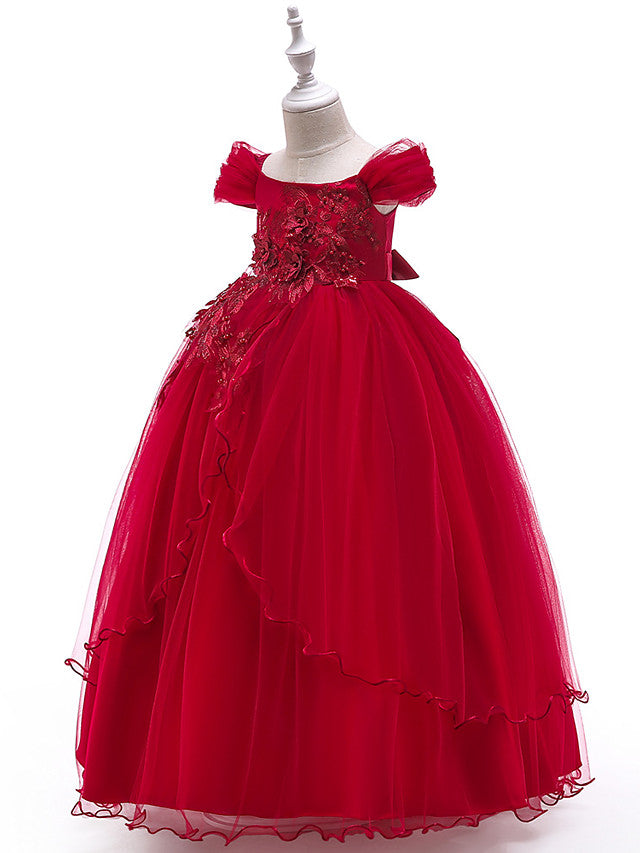 Sleeveless Off Shoulder Ball Gown with Floral Bow-Flower Girl Dress