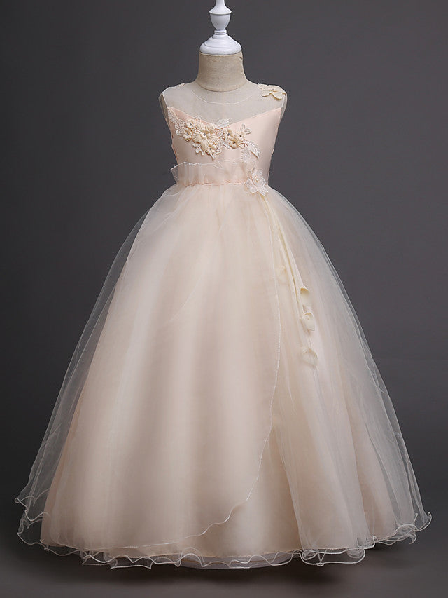 Elegant Lace Bow Appliques Floor Length Sleeveless Flower Girl Dresses