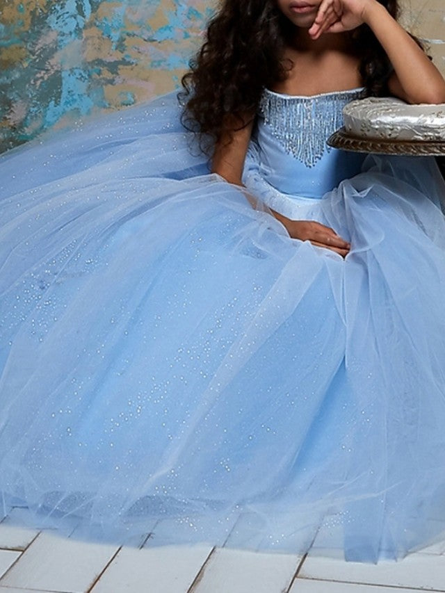 Short Sleeve Ball Gown Flower Girl Dress With Pendant