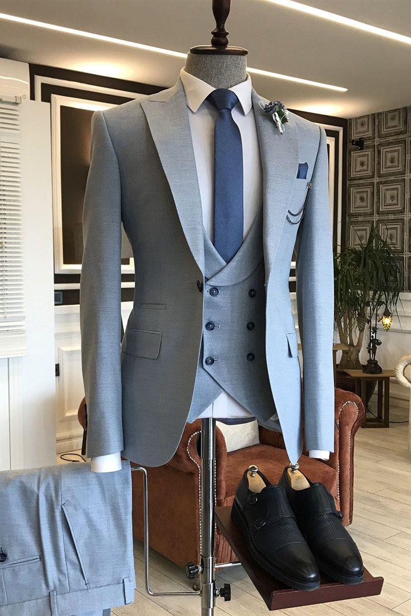 3-Piece Blue Double Breasted Formal Suit for Men