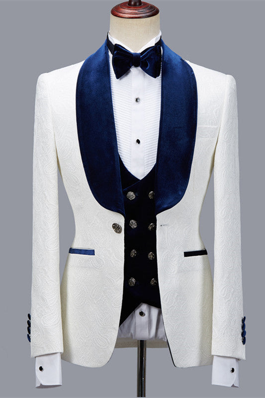 Handsome White Jacquard Shawl Lapel Men's Suit for Wedding Prom - Quincy