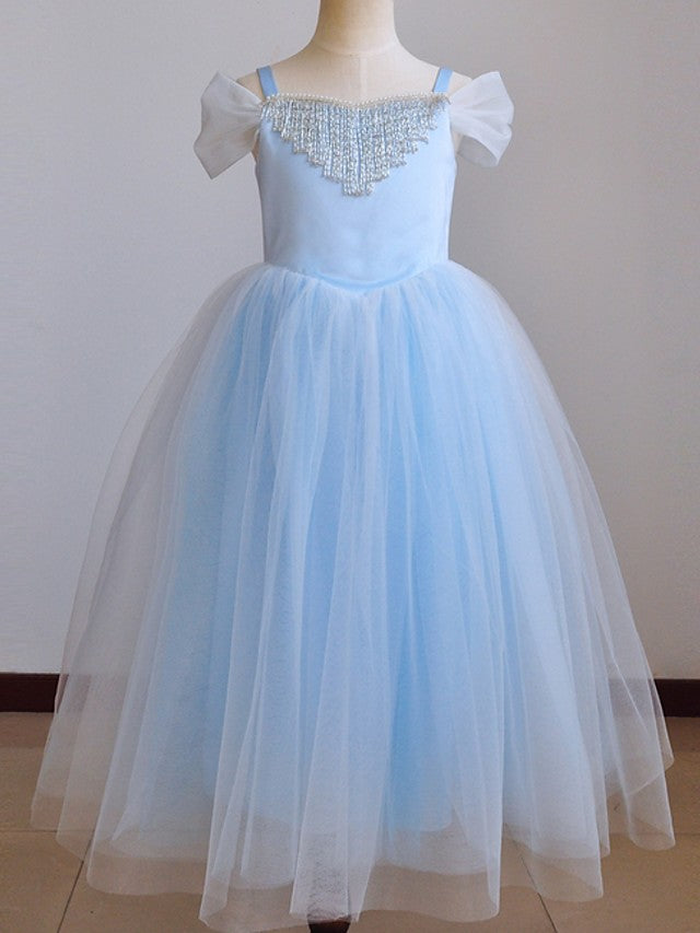 Short Sleeve Ball Gown Flower Girl Dress With Pendant