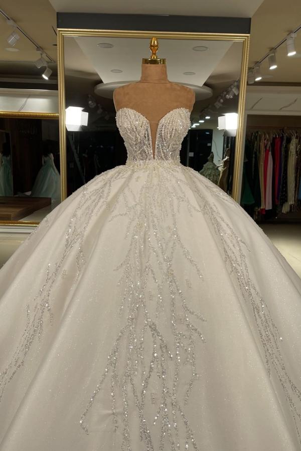 Luxury Glitter Sweetheart Long Ball Gown Wedding Dress
