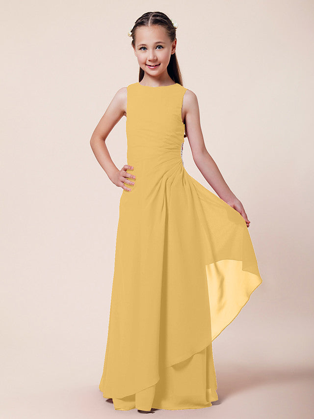 A-Line Chiffon Bridesmaid Dress with Beading and Side Draping for Weddings