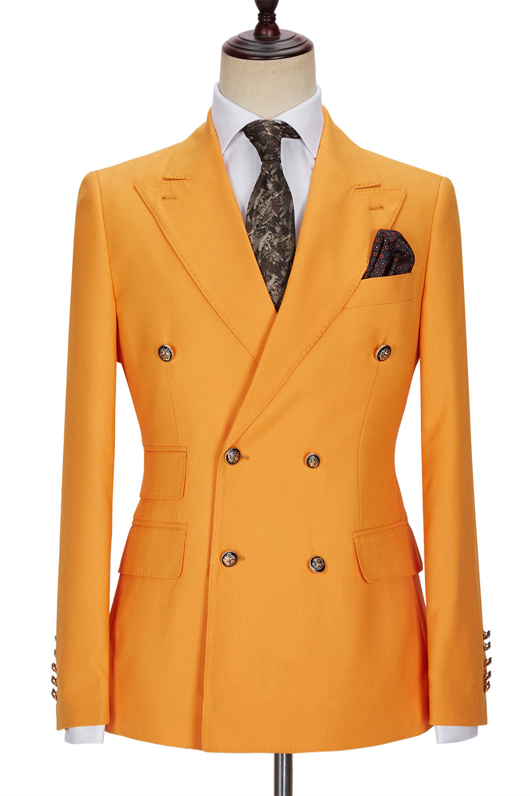 Hot Sale Orange Men Suits by Benjamin - Double Breasted Peaked Lapel