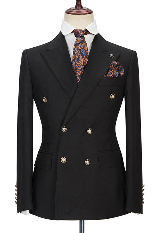 Double Breasted Black Peak Lapel Blazer Wedding Suits