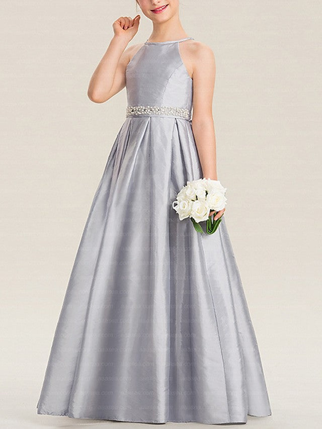 A-Line Sleeveless Halter Neck Flower Girl Dresses with Bow - Polyester