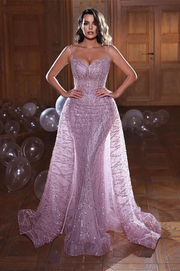 Shinning Mermaid Evening Dress with Spaghetti-Straps and Overskirt Sleeveless Online