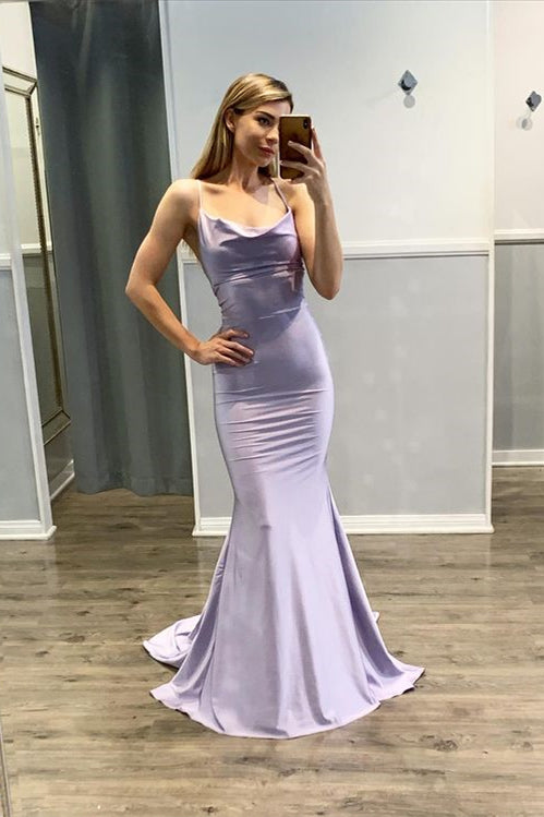 Mermaid Spaghetti-Straps Light Purple Prom Dress