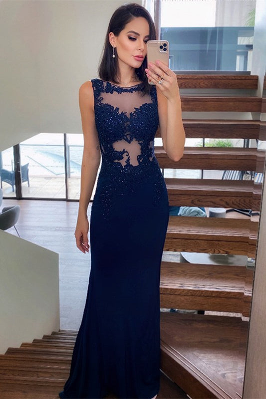 Gorgeous Navy Blue Lace Mermaid Prom Dress