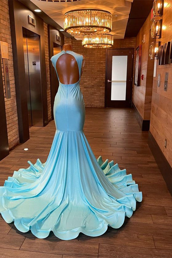 Stunning Blue Mermaid Prom Dress with Appliques & Beads