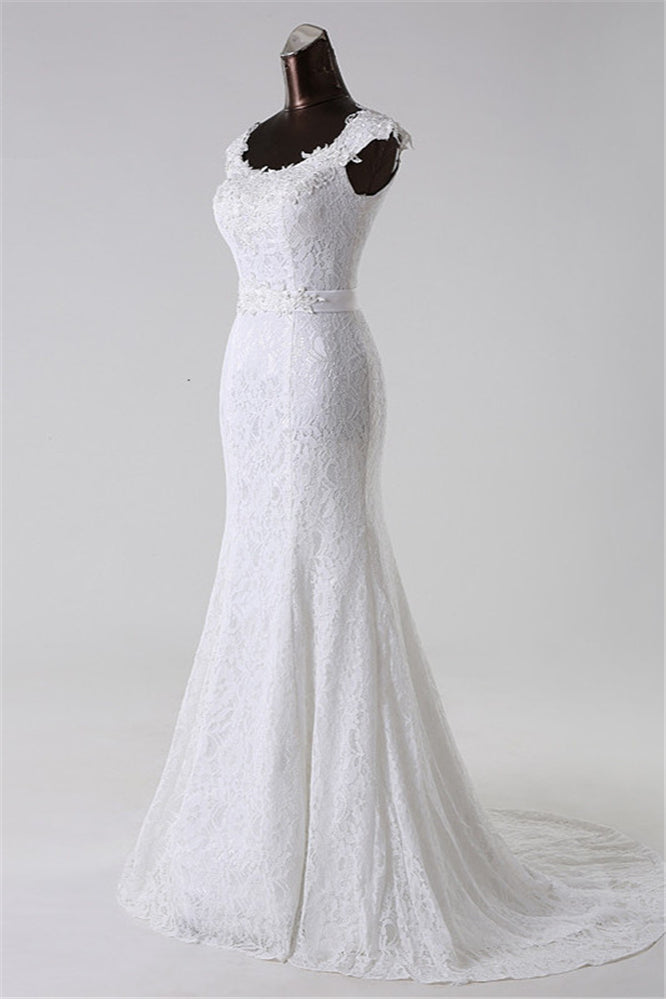 Gorgeous Jewel Long Lace Mermaid Wedding Dress With Appliques