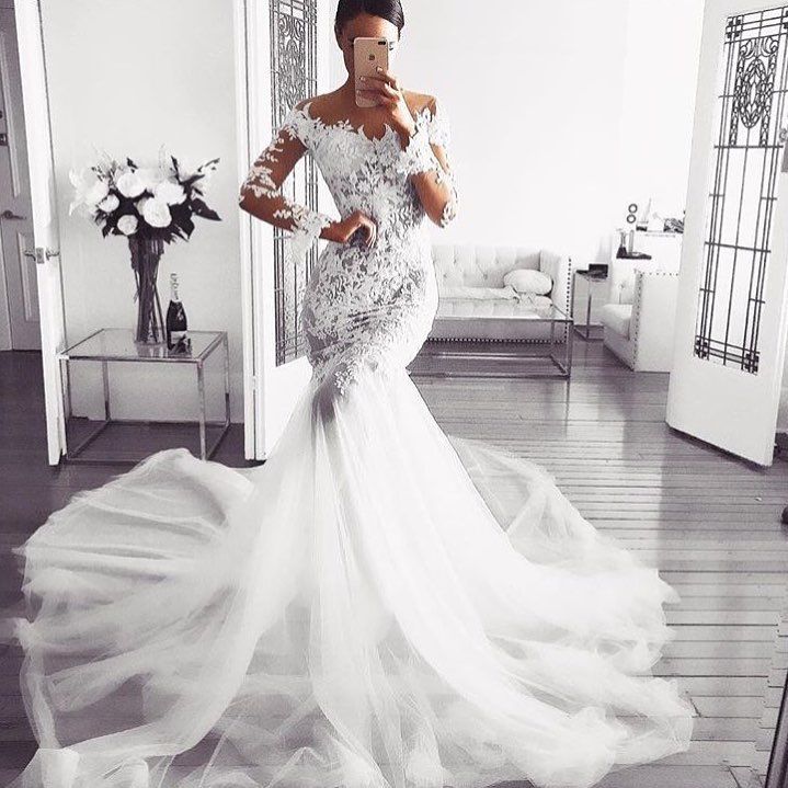 Modern Mermaid Wedding Dress with Lace Appliques - On Sale Now!