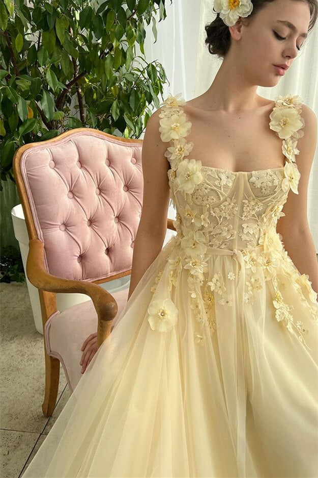 On Sale: Sleeveless Strapless Evening Dress with Mermaid Daffodil Flowers