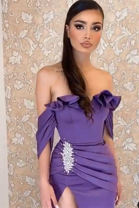 Purple Split Prom Dress - Off the Shoulder Style