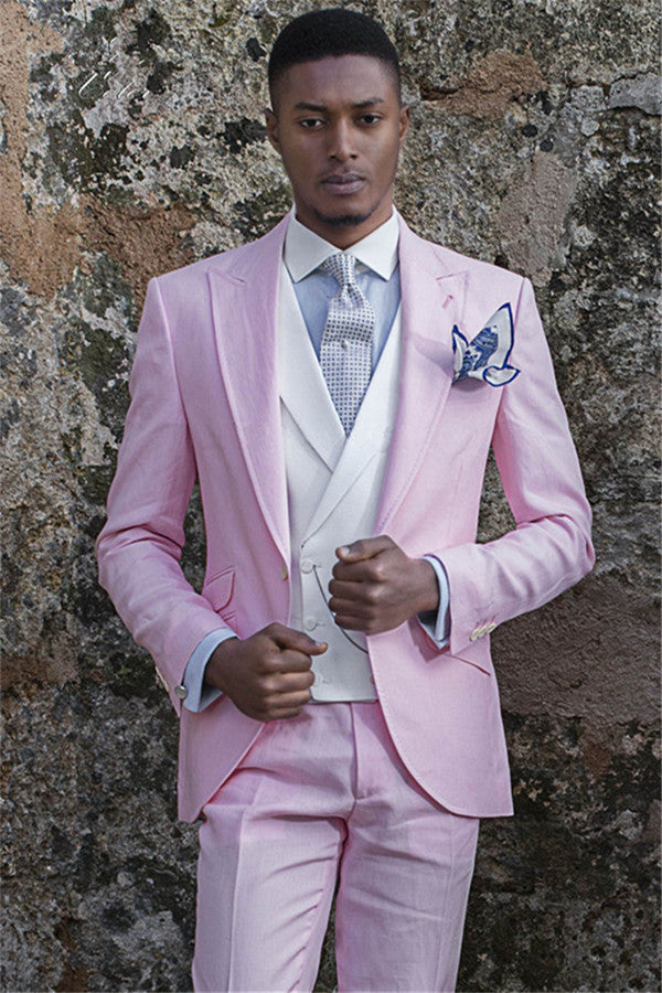 New Pink Suit For Men - Notch Lapel Groom Tuxedo for Weddings