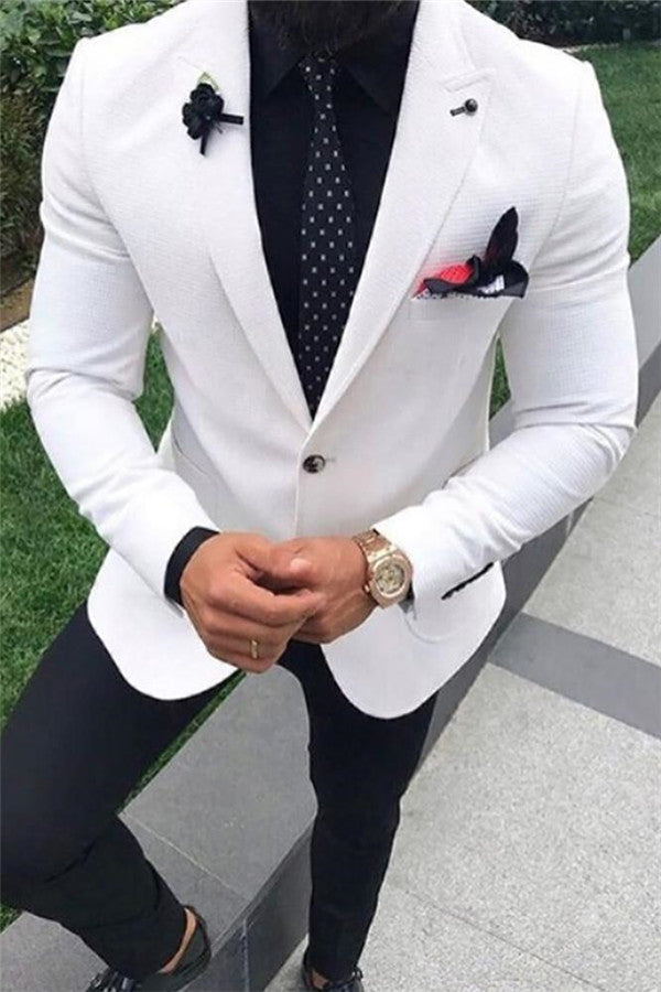 Popular White Peak Lapel Wedding Suit for Men Two Pieces