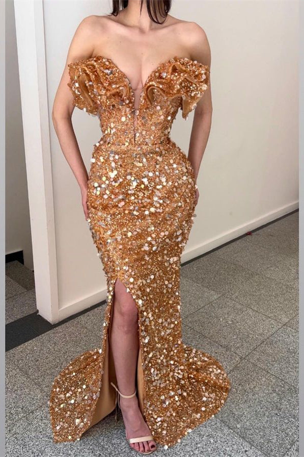 Glamorous Gold Sequins Mermaid Evening Dress