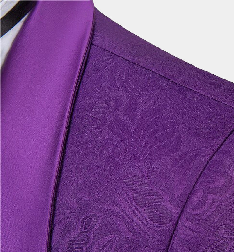 Three Pieces Classic Jacquard Violet Wedding Guest Suit