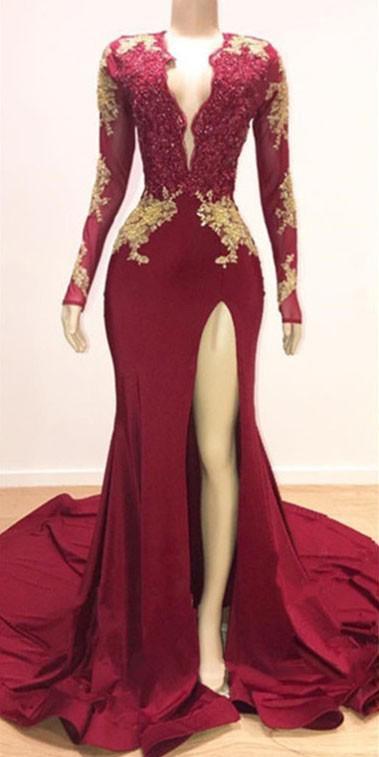 Elegant Evening Dresses With Lace Appliques - Long Sleeves Mermaid