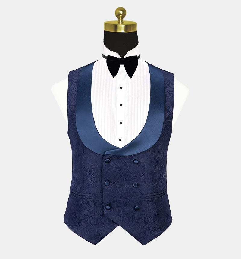 Navy Blue Three-Piece Jacquard Bespoke Tuxedo Online