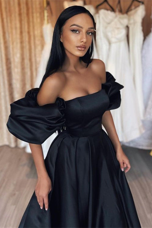 Elegant A Line Black Off-The-Shoulder Prom Dress