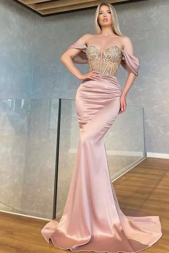 Sweetheart Long Off-the-Shoulder Mermaid Prom Dress with Beads