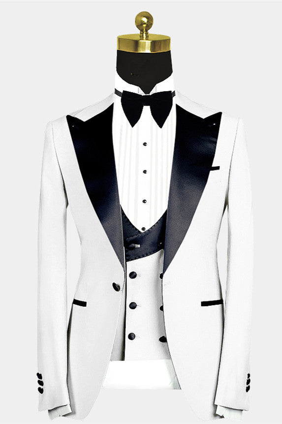 White Slim Fit Peaked Lapel Wedding Suit For Men