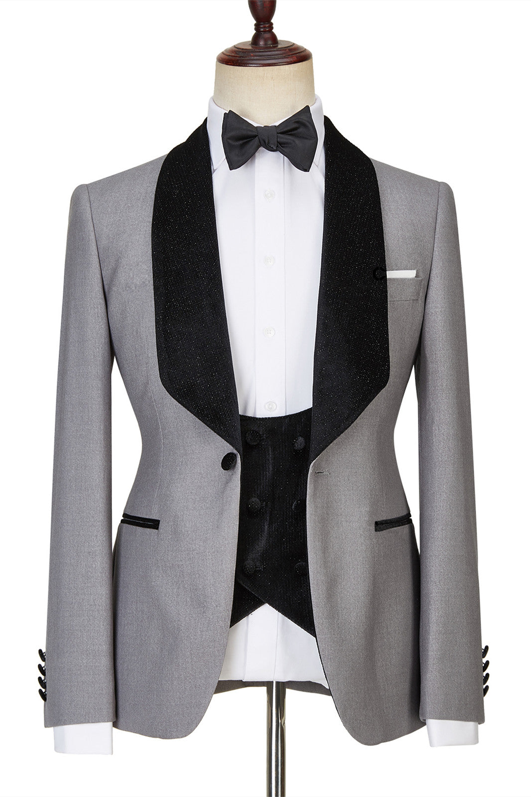 Robert Light Gray One Button Shiny Shawl Lapel Three Pieces Wedding Men Suits