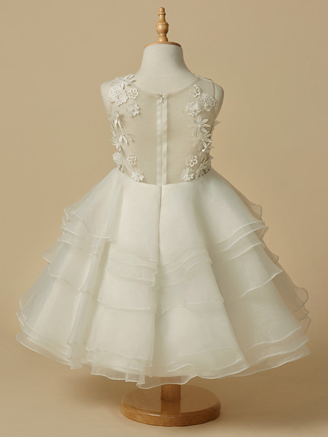 Elegant Flower Girl Dress - Lace Organza Sleeveless Scoop Neck A-Line Knee Length