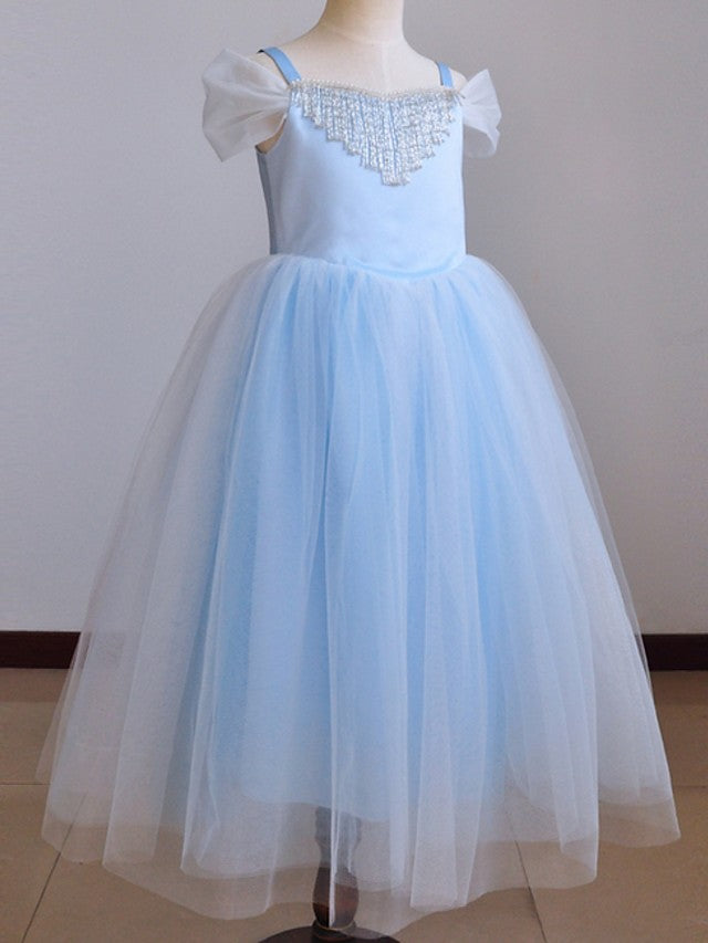 Short Sleeve Ball Gown Flower Girl Dress With Pendant