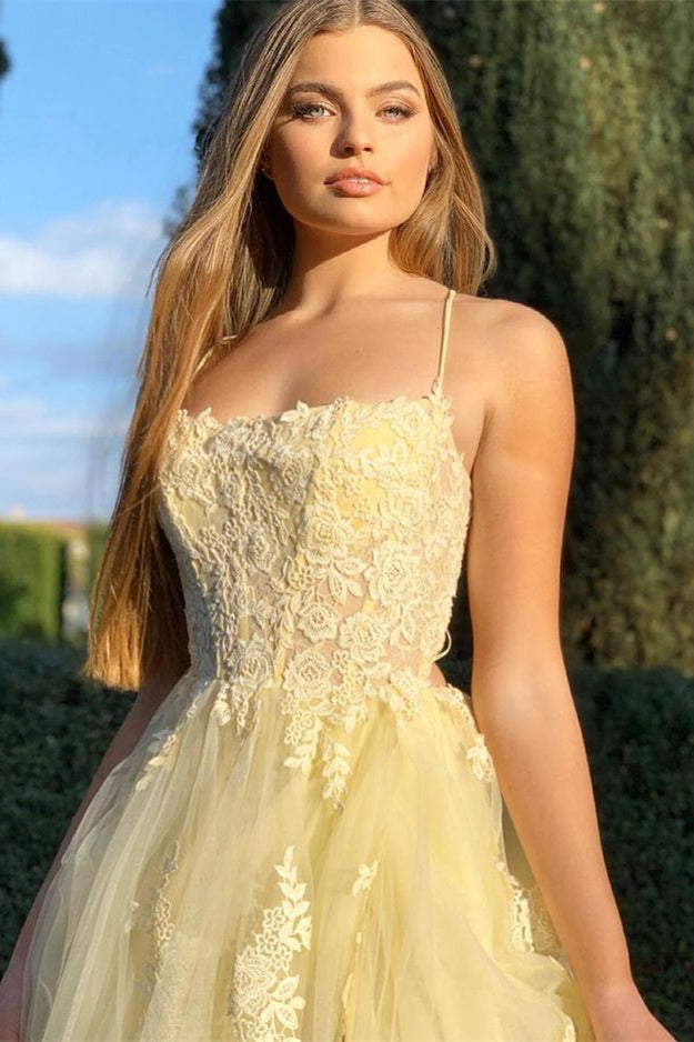 Mermaid Prom Dress With Lace Appliques & Split - PD0925 Daffodil