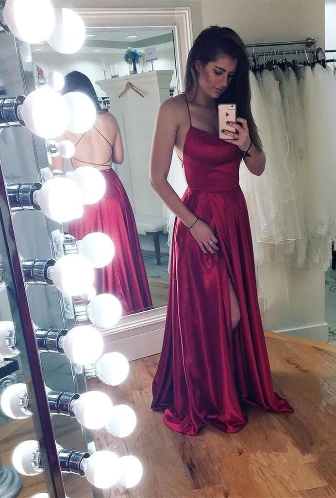 Mermaid Slit Spaghetti-Straps Prom Dress