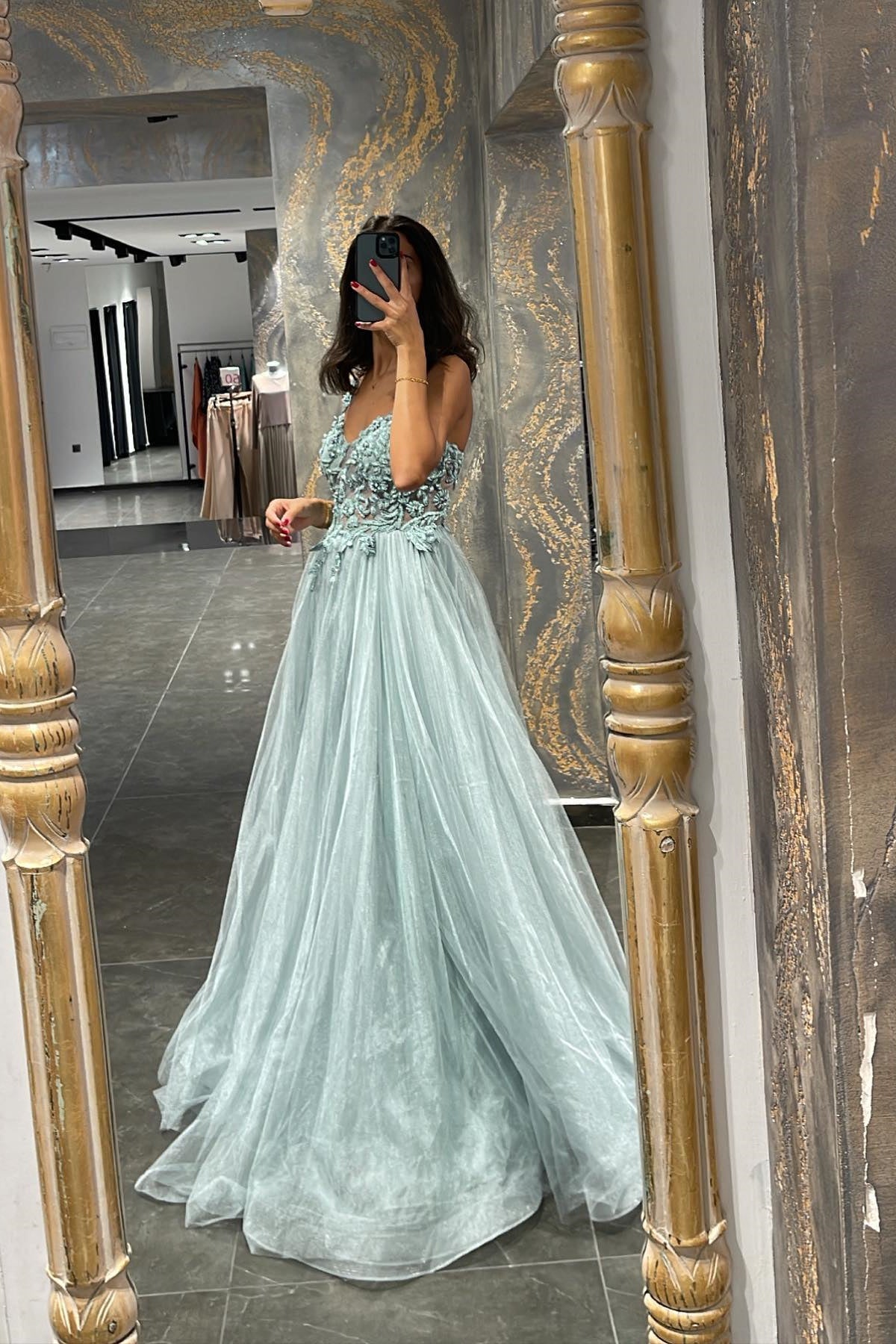 Mermaid Appliques Prom Dress with Beadings and Elegant Spaghetti-Straps