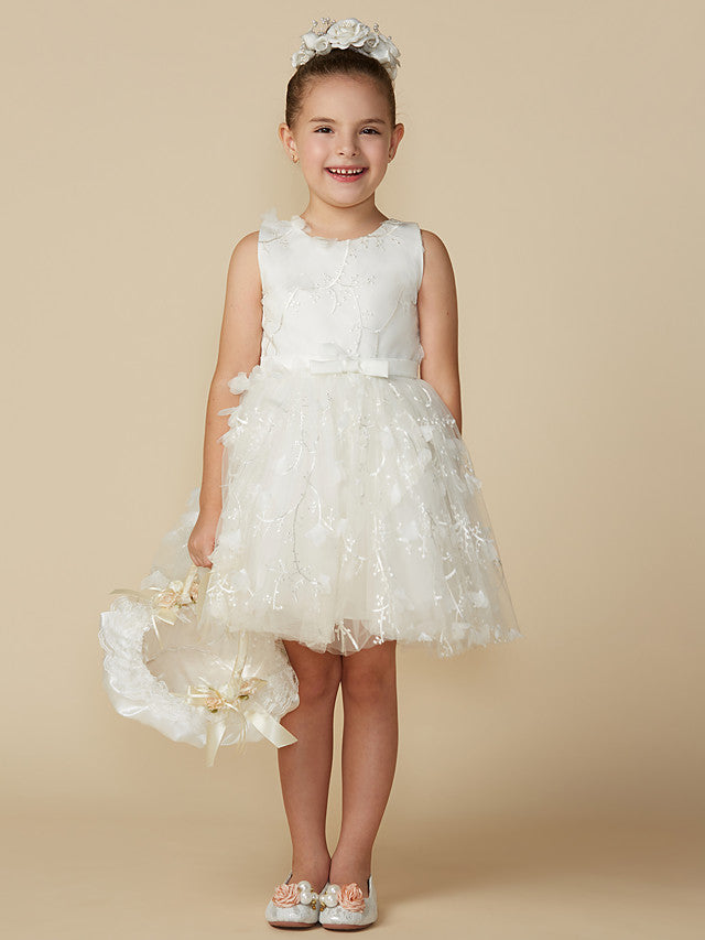 Princess Jewel Lace Sleeveless Flower Girl Dress with Belt