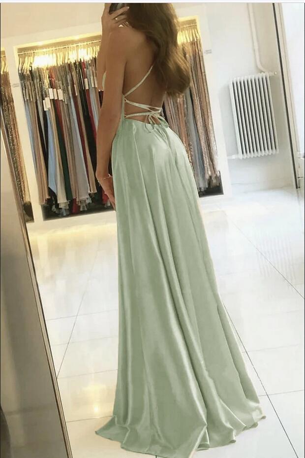 Elegant Spaghetti-Straps Prom Dress With Split