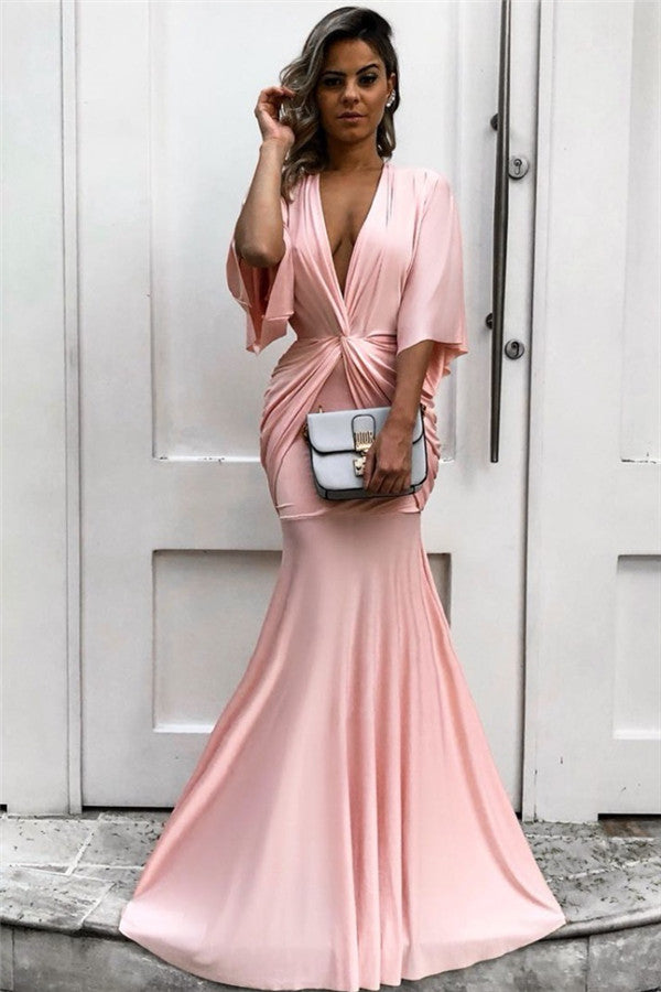 Dazzle in Light Pink Half Sleeves Mermaid Prom Dress