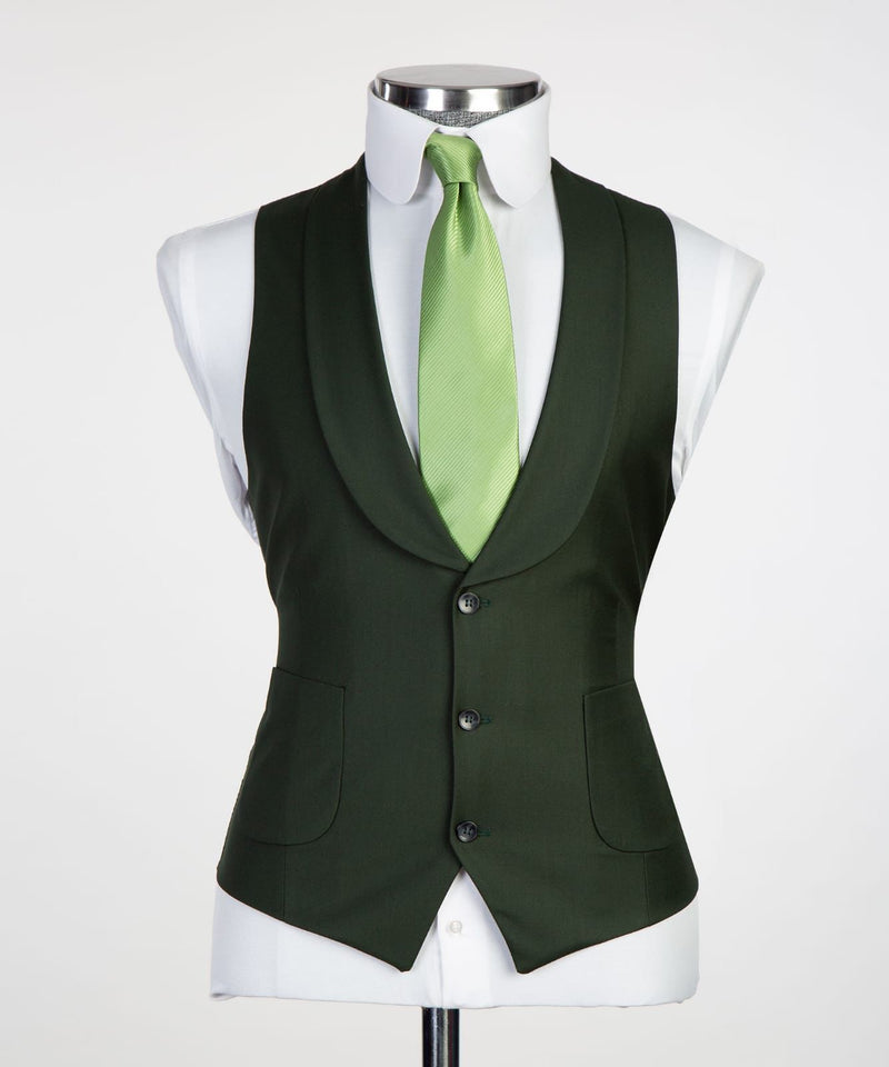 Dudley Chic Three Piece Business Suit - Dark Green Peaked Lapel