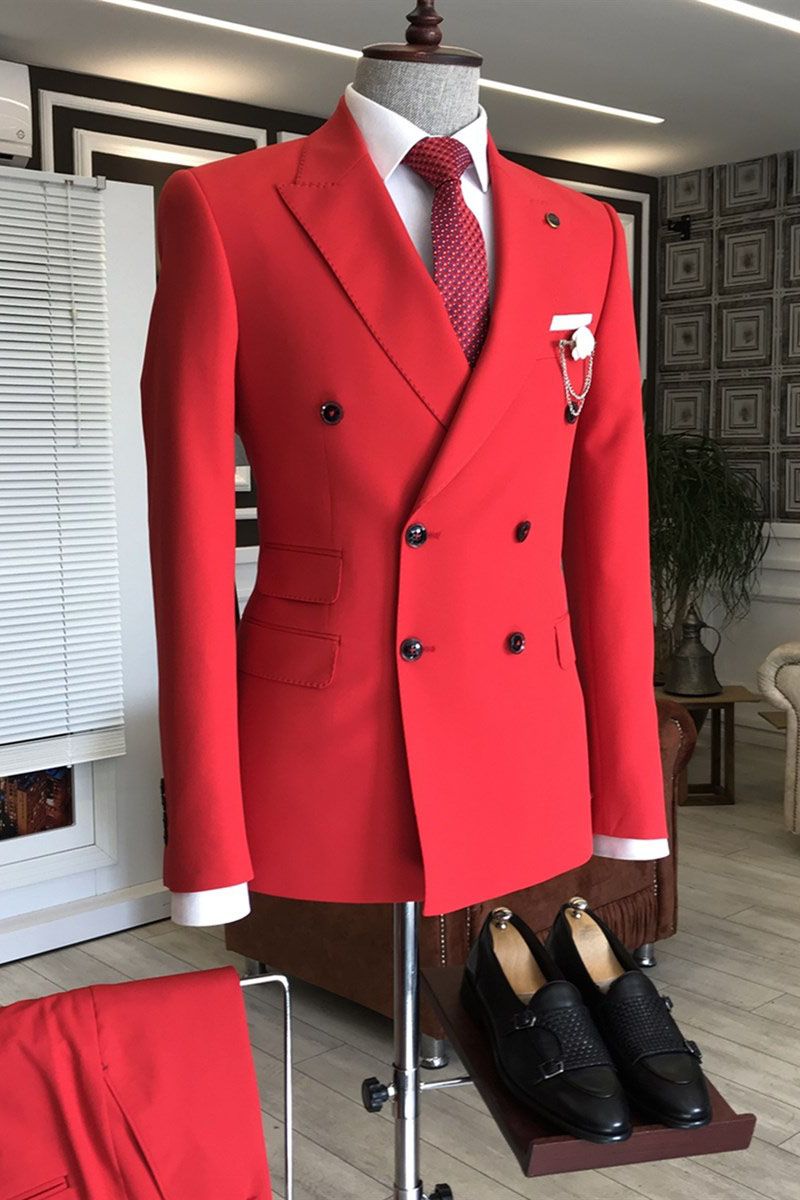 Look Your Best on Your Big Day with Double Breasted Red Wedding Suit