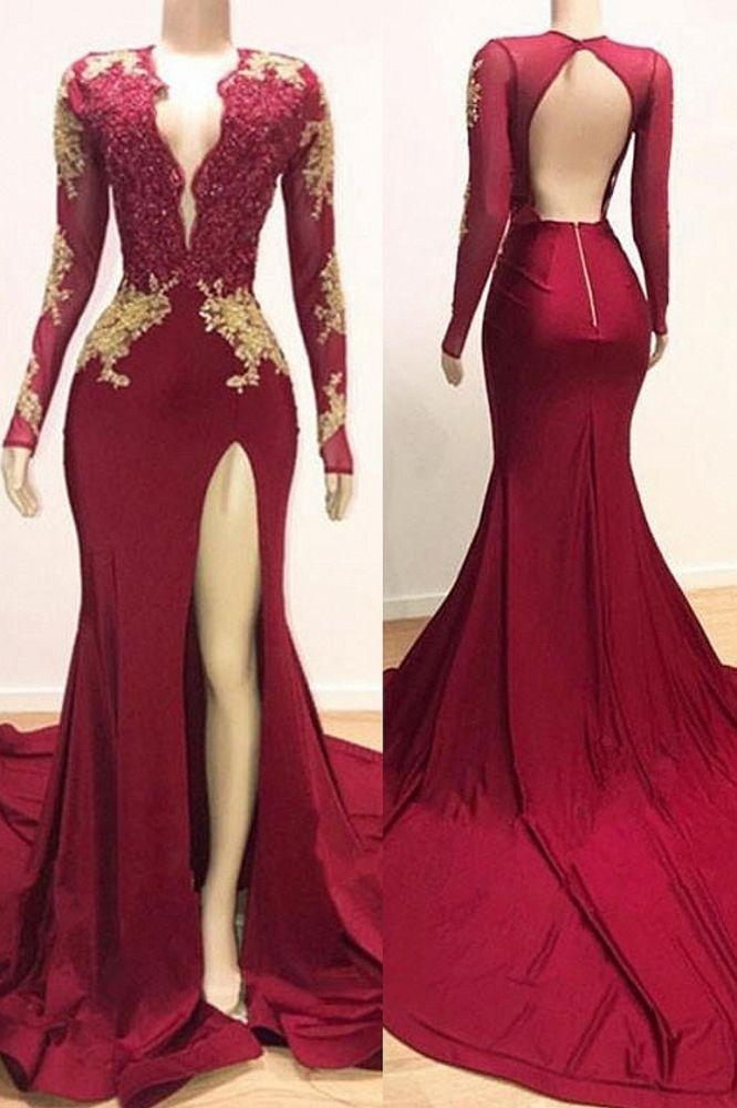 Elegant Evening Dresses With Lace Appliques - Long Sleeves Mermaid