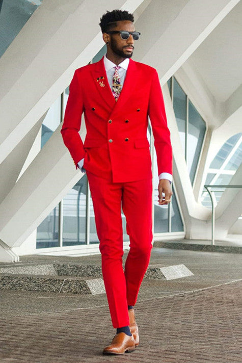 New Arrival Red Peaked Lapel Double Breasted Men's Marriage Suit