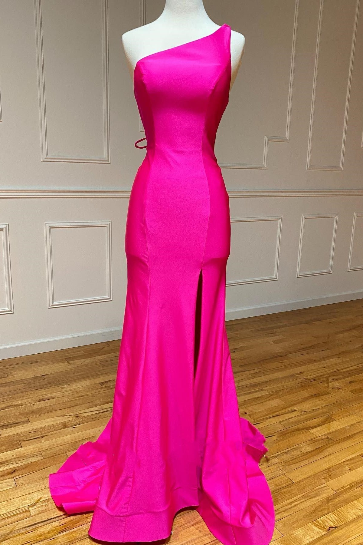 One Shoulder Mermaid Evening Dress with Split Sash - Floor Length