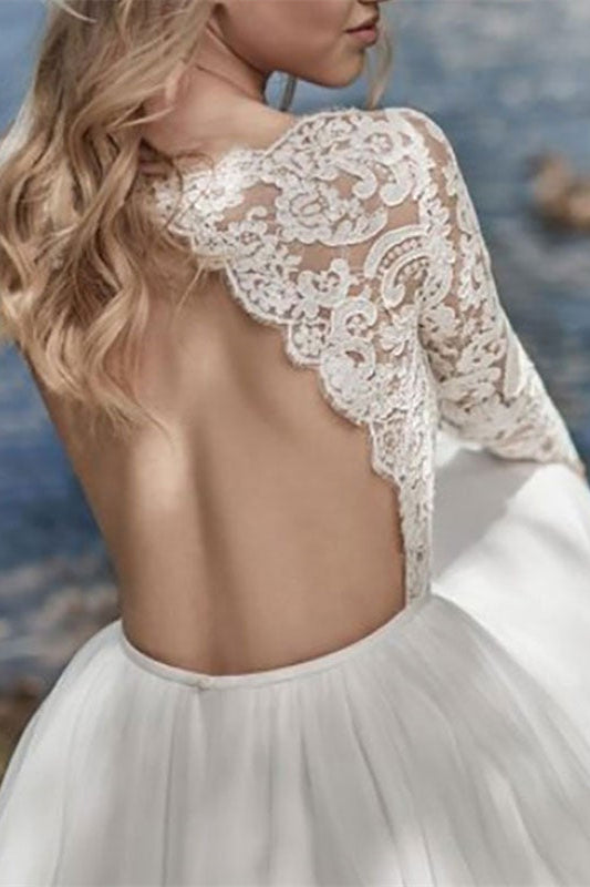 Long Sleeves Lace Chiffon Wedding Dress