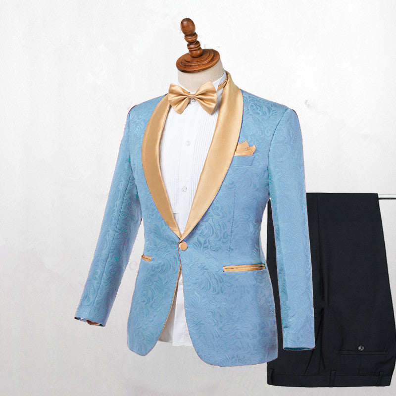 One-Button Blue Lapel Fit Shawl Wedding Suit for Men's Party