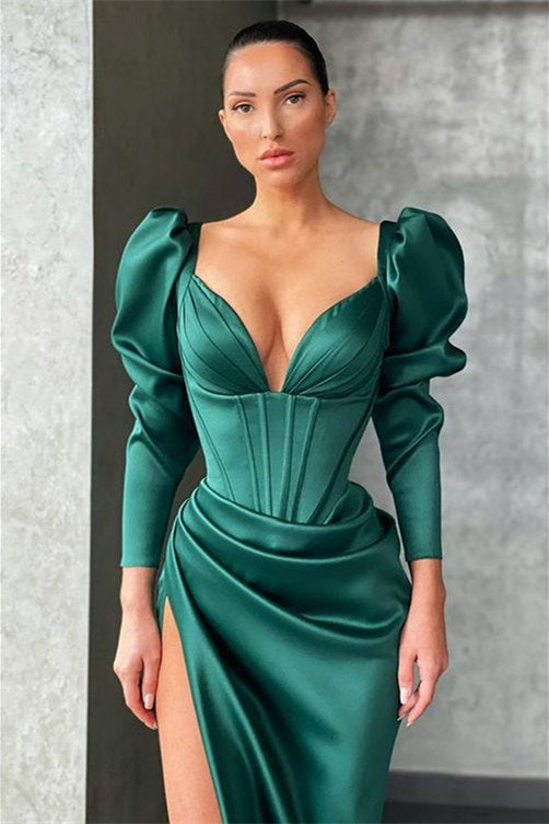 Dark Green Mermaid Prom Dress with Long Sleeves